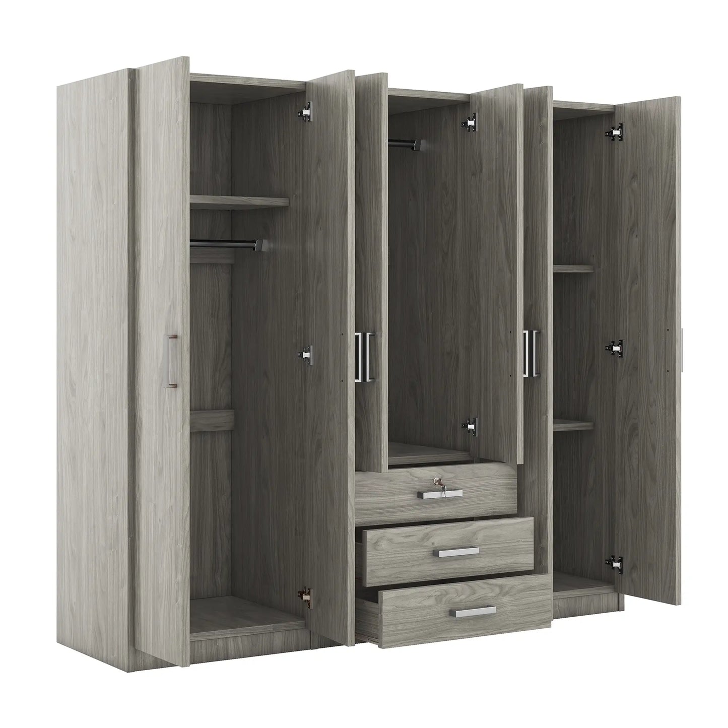 Wooden Wardrobe, 3 Drawers, MDF, Compact, 71" L x 19" W x 68" H, Grey Clothing Storage at Gallery Canada