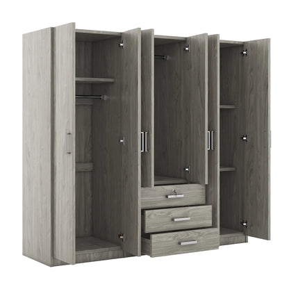 Wooden Wardrobe, 3 Drawers, MDF, Compact, 71" L x 19" W x 68" H, Grey Clothing Storage at Gallery Canada