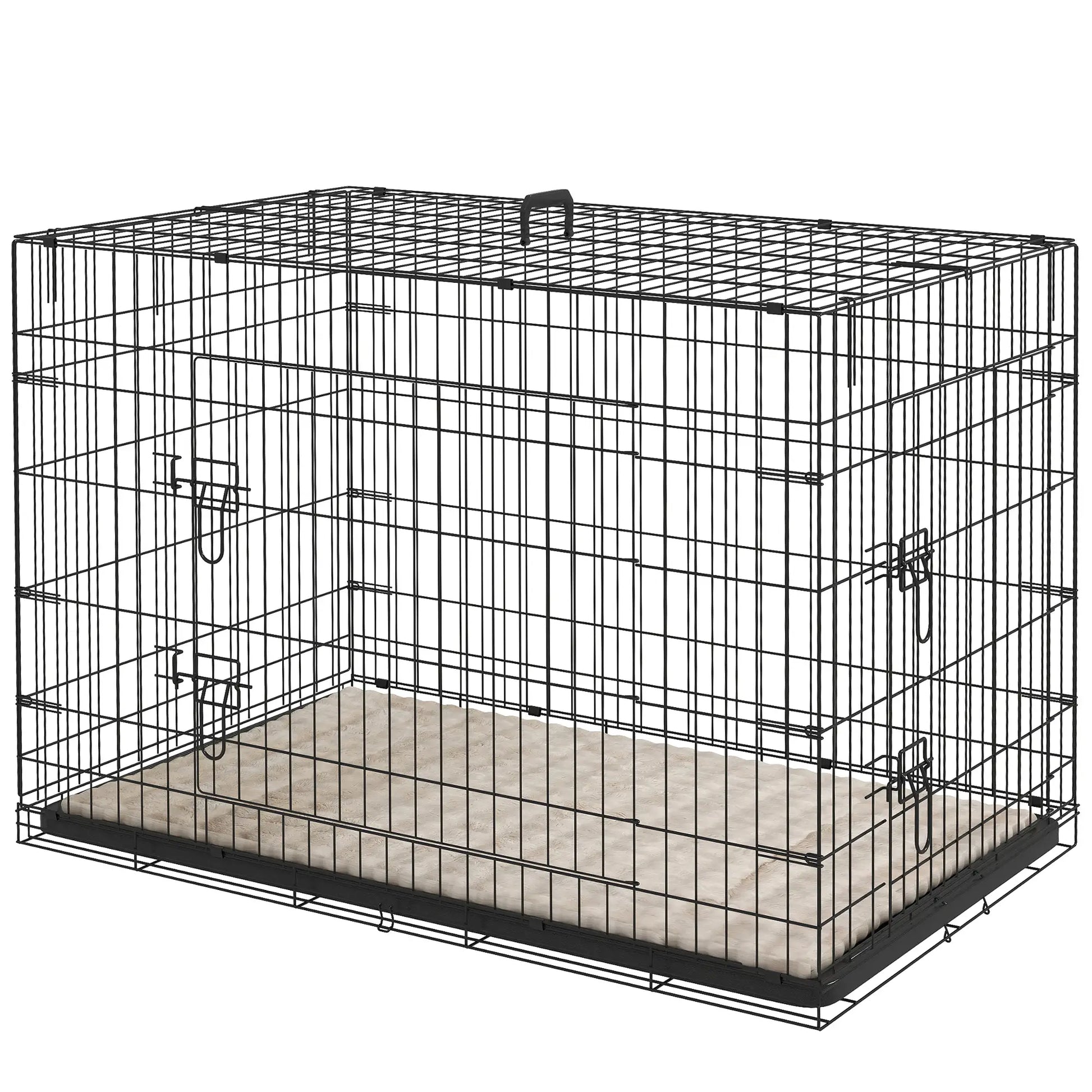 41" Folding Metal Dog Crate, 2 Doors, Removable Tray, Black Houses, Kennels & Pens Black, Beige at Gallery Canada