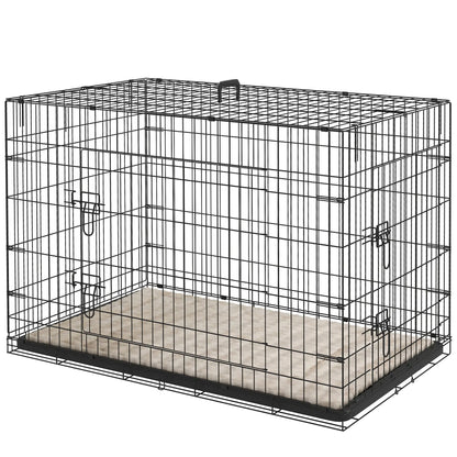 41" Folding Metal Dog Crate, 2 Doors, Removable Tray, Black Houses, Kennels & Pens Black, Beige at Gallery Canada