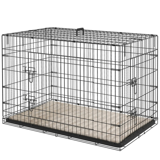 41" Folding Metal Dog Crate, 2 Doors, Removable Tray, Black Houses, Kennels & Pens Black, Beige at Gallery Canada