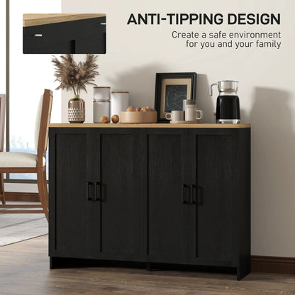 Modern Sideboard Buffet Cabinet, 4 Doors Adjustable Shelves, Black Storage Cabinets at Gallery Canada