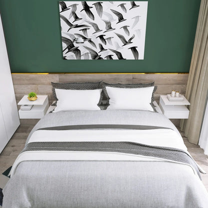 Floating Bedside Tables, Set of 2, Drawer and Open Shelf, White Bedside Tables at Gallery Canada