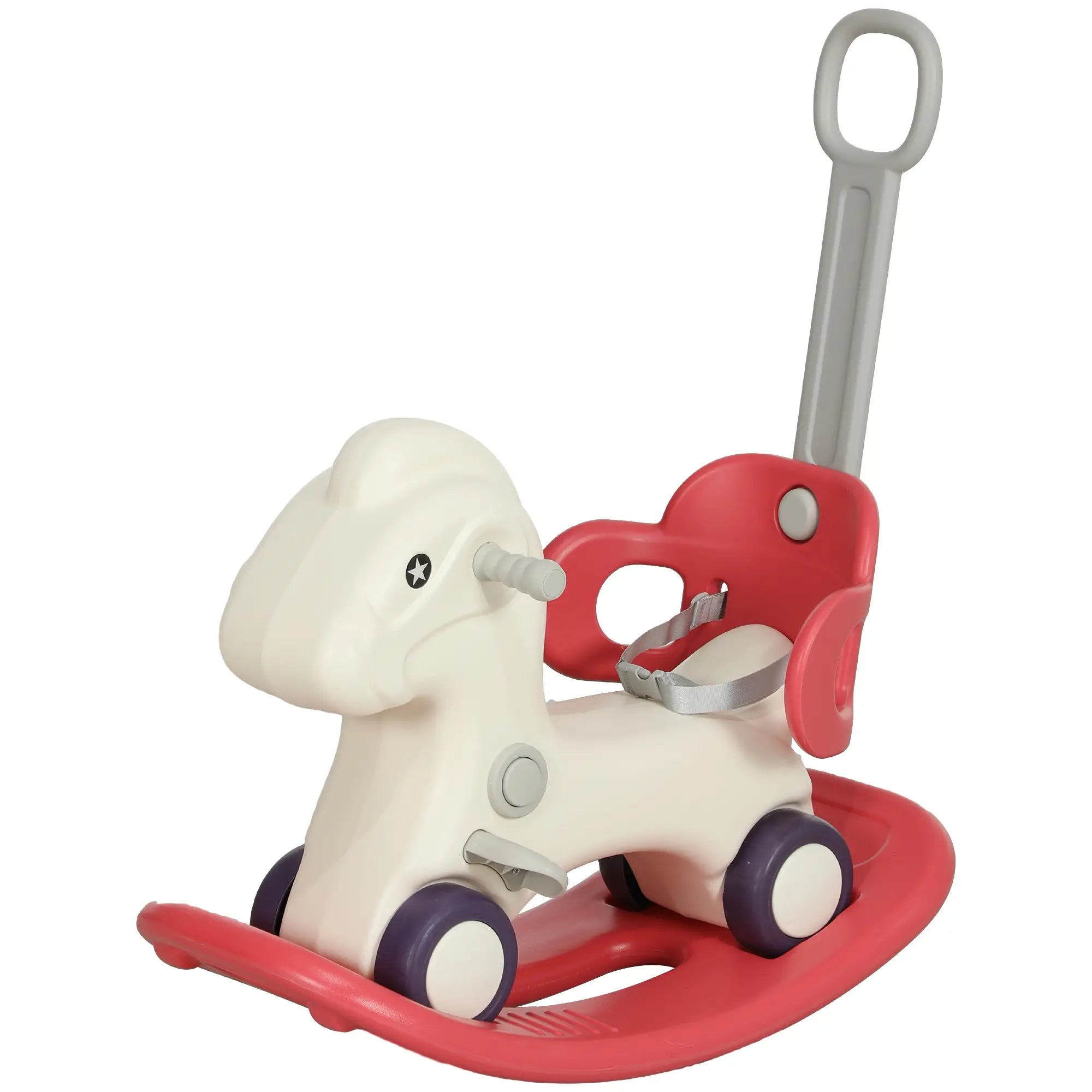 4 in 1 Kids Rocking Horse, Detachable Balance Board, Push Handle, Red Rocking Horses Red at Gallery Canada