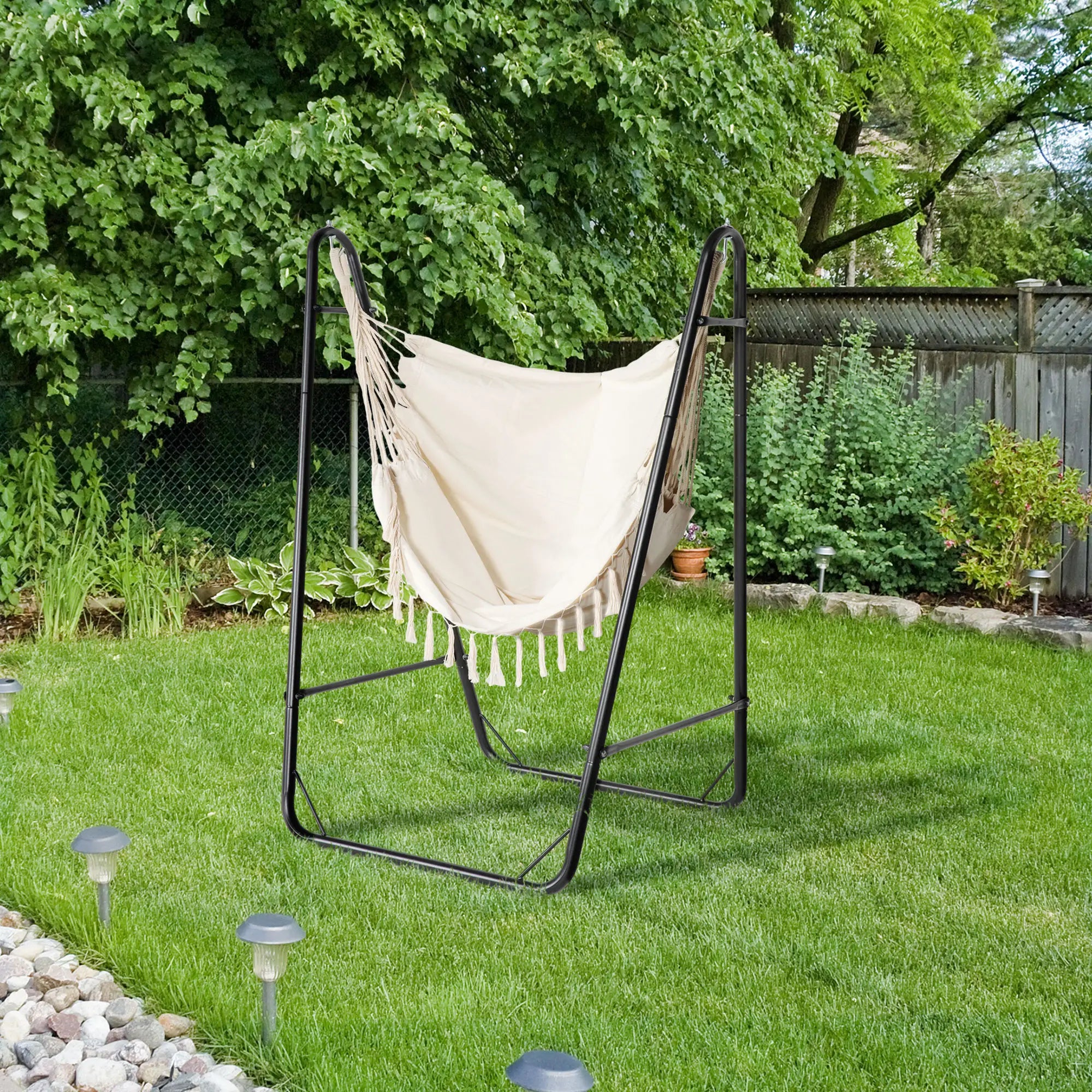 Hammock Chair With U Shape Stand, Side Pocket, Cream White Hammock Swings at Gallery Canada