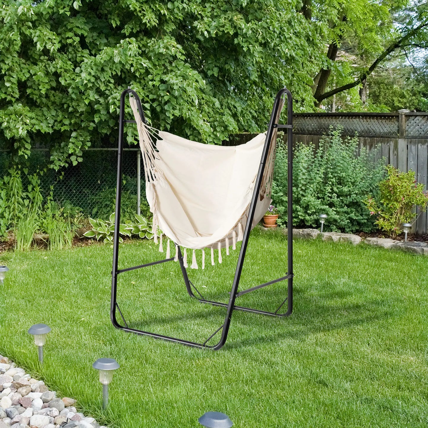 Hammock Chair With U Shape Stand, Side Pocket, Cream White Hammock Swings at Gallery Canada