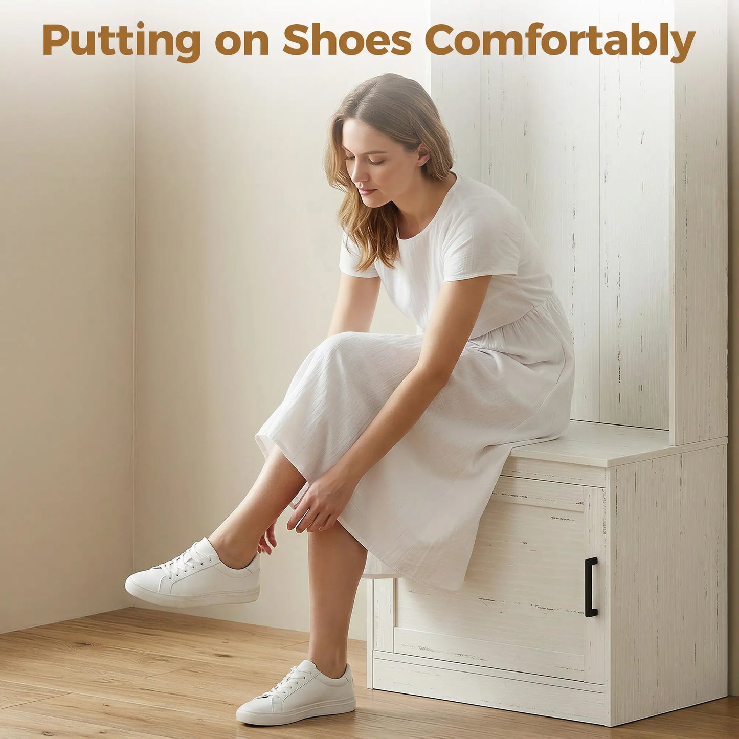 Rustic Hall Tree, Shoe Storage Bench, Coat Rack, Shelves, White Clothing Storage at Gallery Canada