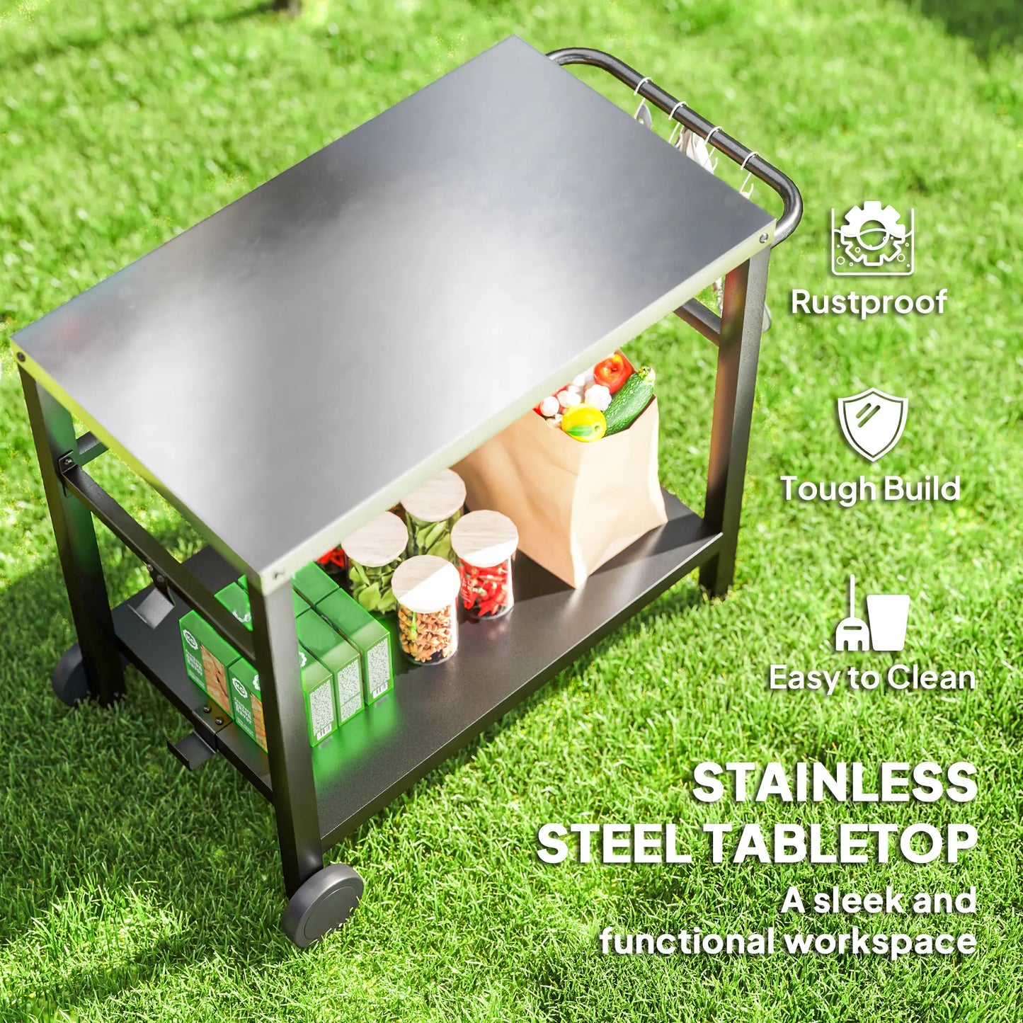 Outdoor Grill Cart, Stainless Steel Tabletop, 2-Shelf, Charcoal Grey Outdoor Grill Carts at Gallery Canada