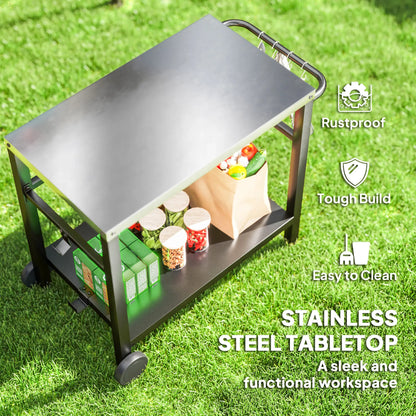 Outdoor Grill Cart, Stainless Steel Tabletop, 2-Shelf, Charcoal Grey Outdoor Grill Carts at Gallery Canada