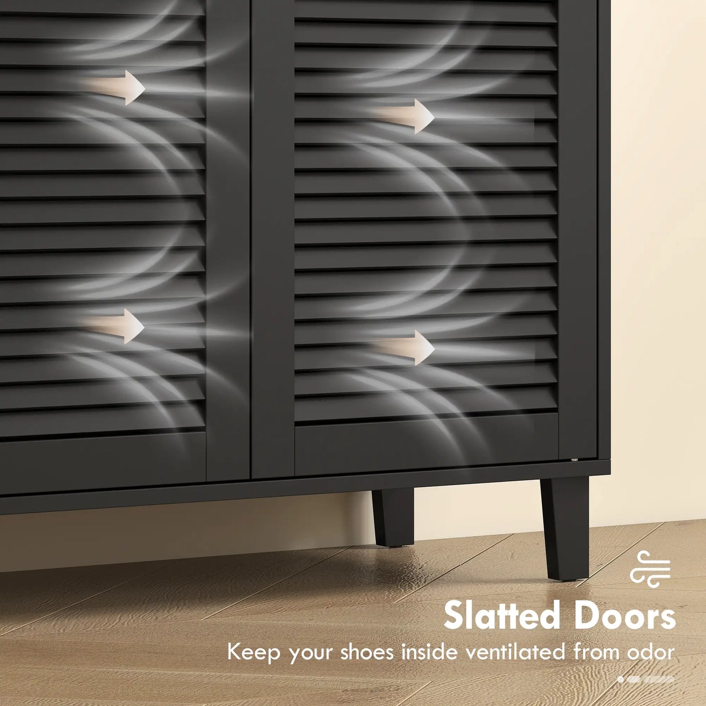 Shoe Cabinet With Adjustable Shelves, 2 Doors, Black, Black