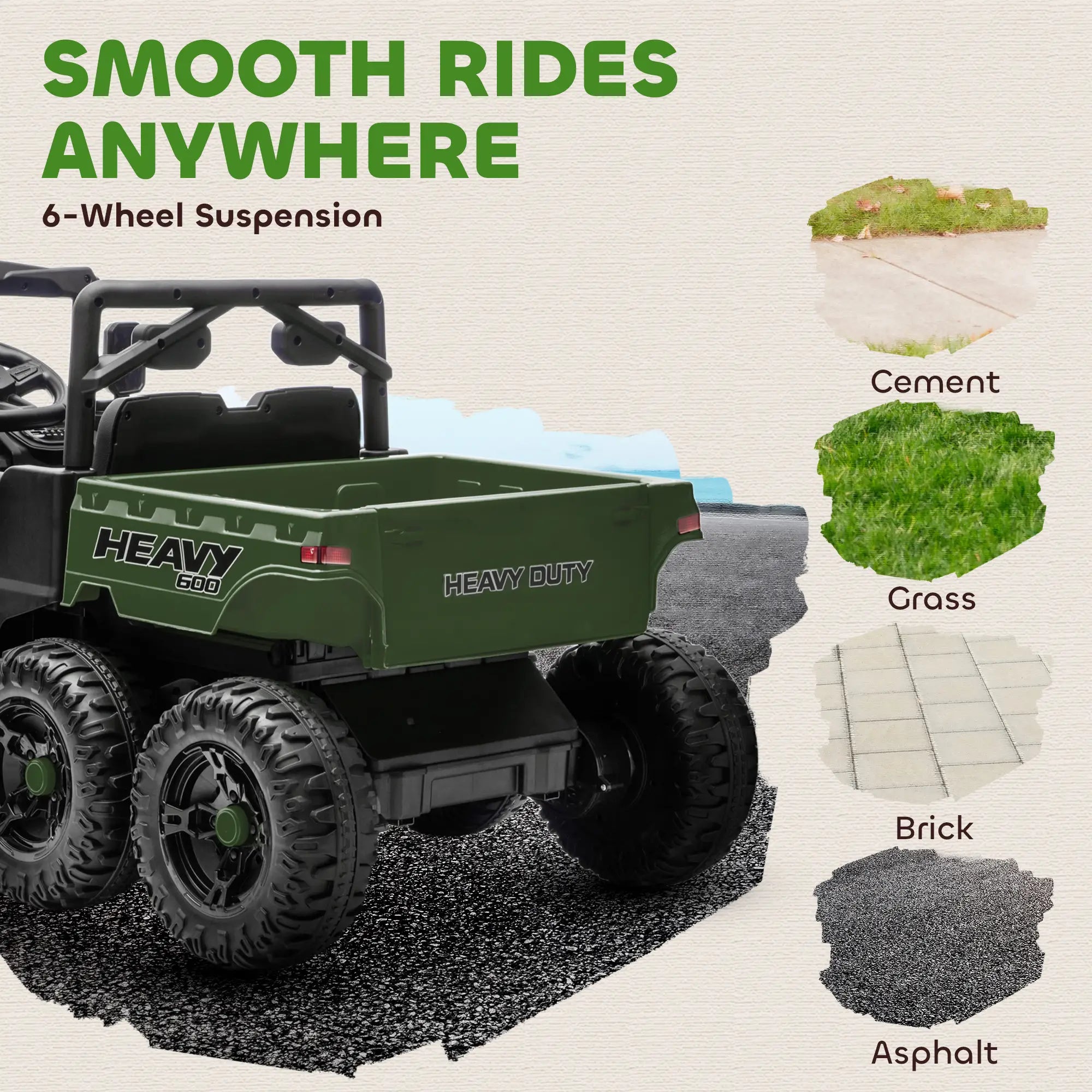 24V 4WD Kids Ride On Truck, 6 Wheels, 2 Seater, Remote, Dump Bed, Green Electric Toy Cars at Gallery Canada