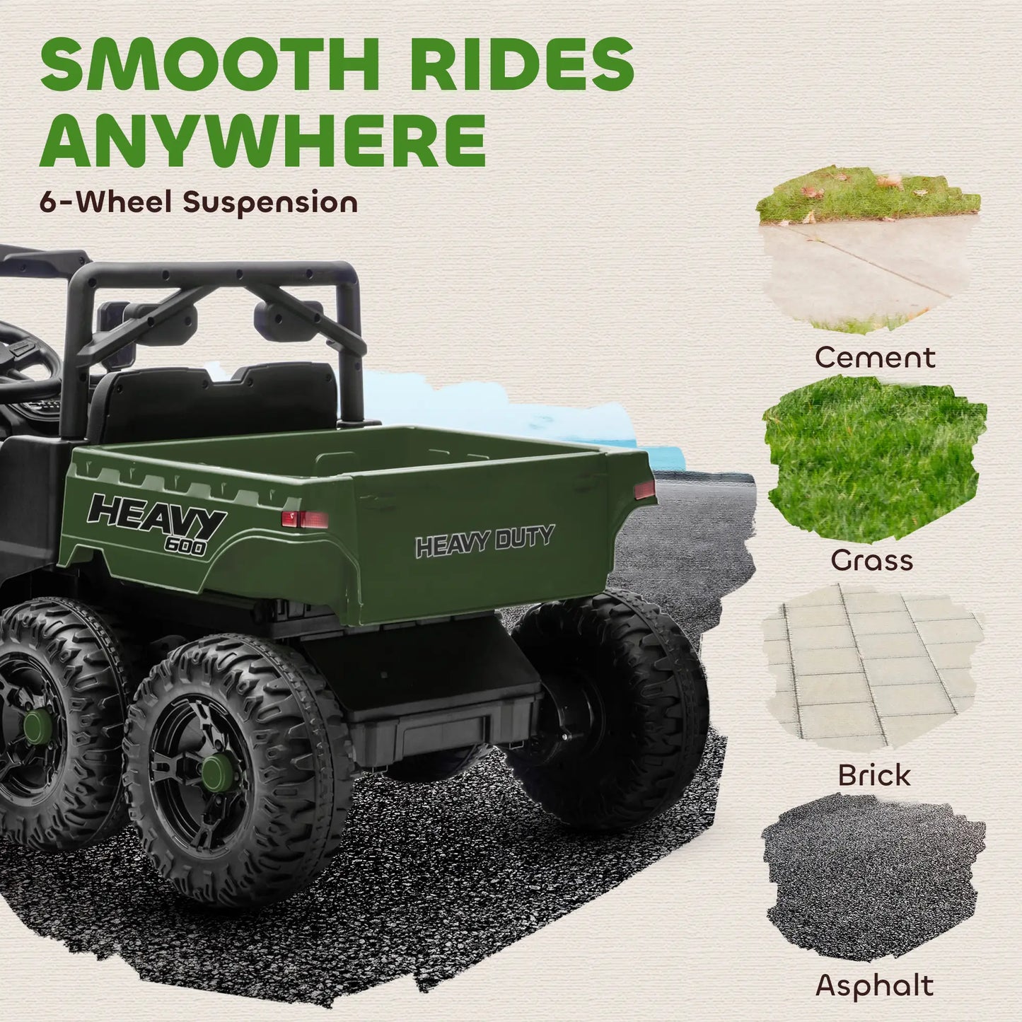 24V 4WD Kids Ride On Truck, 6 Wheels, 2 Seater, Remote, Dump Bed, Green Electric Toy Cars at Gallery Canada
