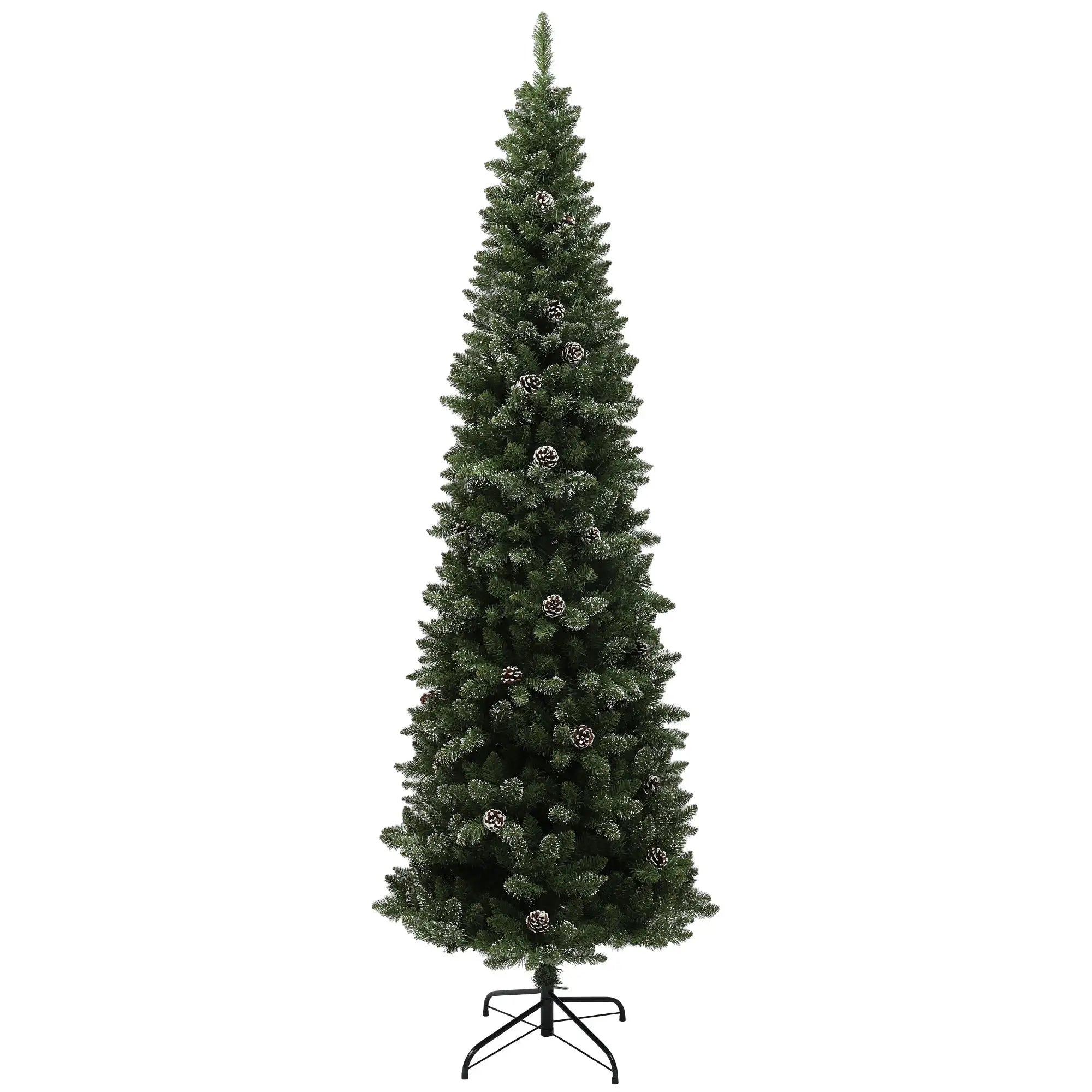 7ft Artificial Pencil Christmas Tree, 980 Branches, Pinecones, Metal Stand Pencil Christmas Trees Green at Gallery Canada