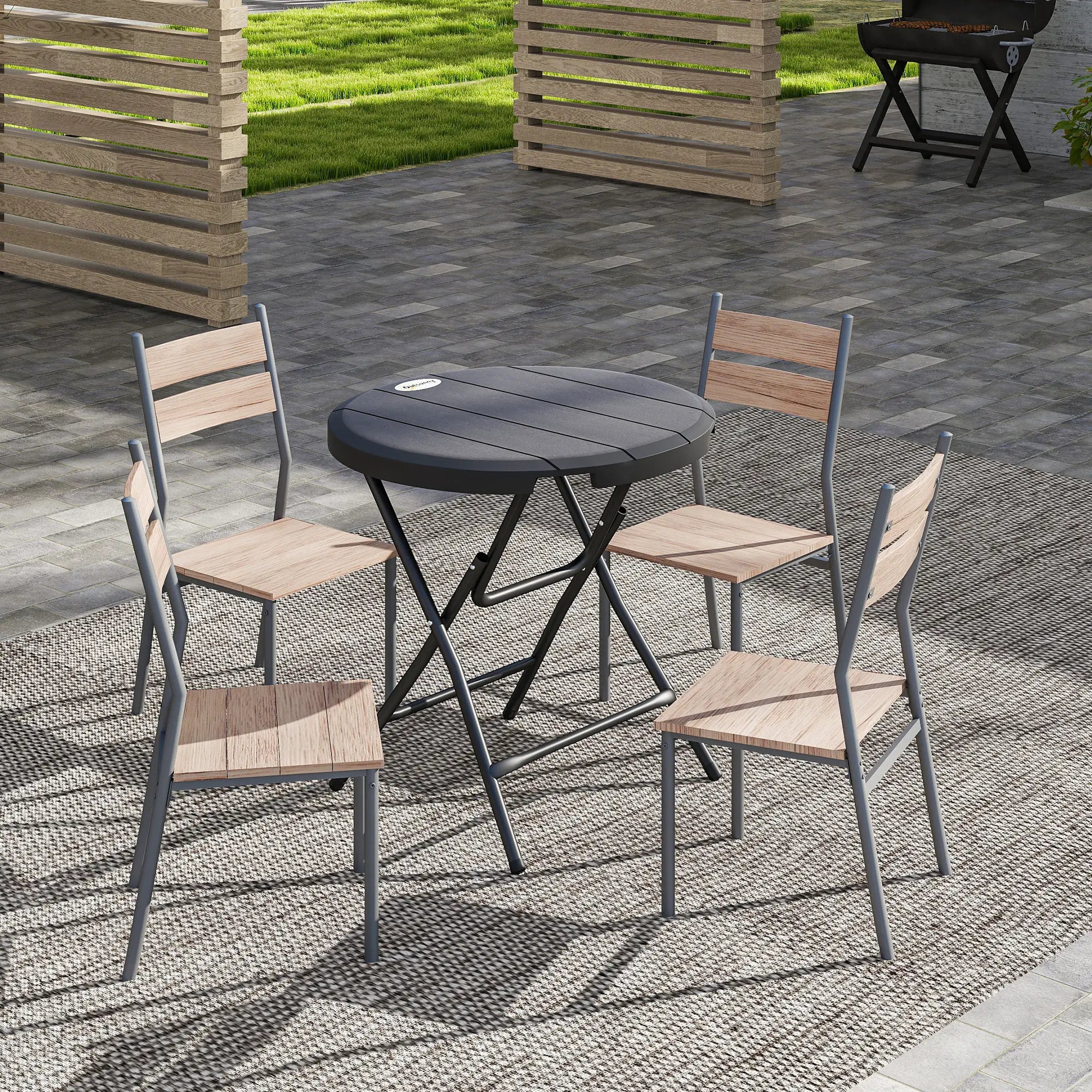 Foldable Round Outdoor Dining Table for 4, HDPE Tabletop, Steel Frame, Dark Grey Patio Dinning Tables at Gallery Canada