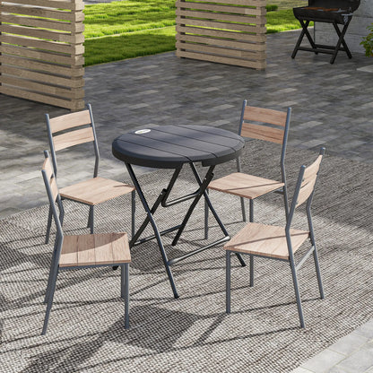 Foldable Round Outdoor Dining Table for 4, HDPE Tabletop, Steel Frame, Dark Grey Patio Dinning Tables at Gallery Canada
