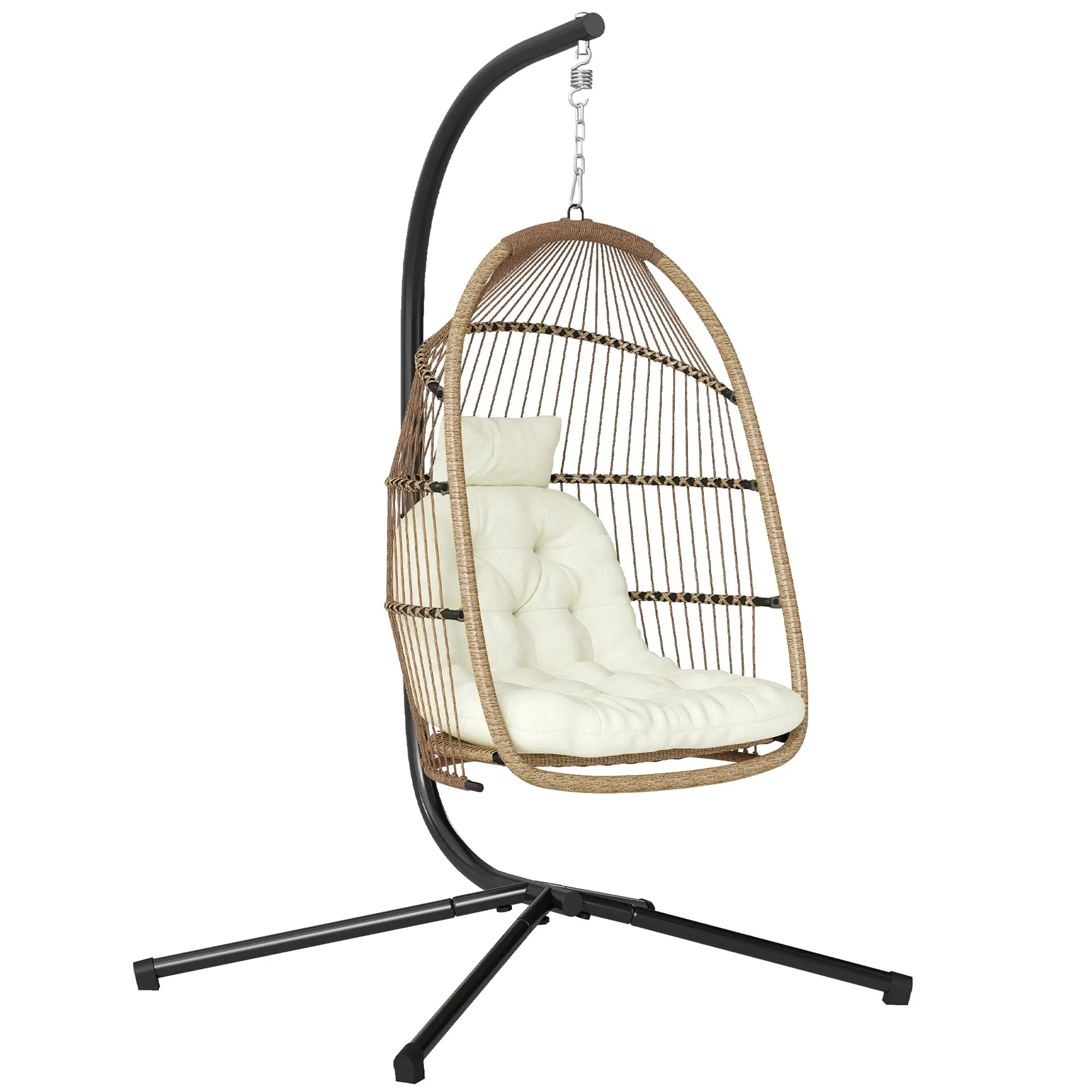 Foldable Wicker Egg Swing Chair, With Stand And UV Cushion, Beige Patio Chairs at Gallery Canada