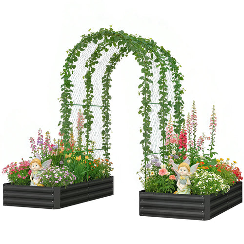 Metal Raised Garden Bed With Trellis, Galvanized Garden Kit, Black