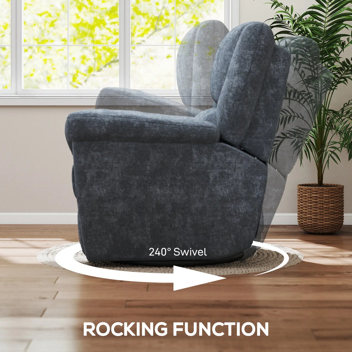 Power Recliner Chair, Fabric Upholstery, USB Ports, Swivel Rocking, Dark Grey Single Sofas at Gallery Canada