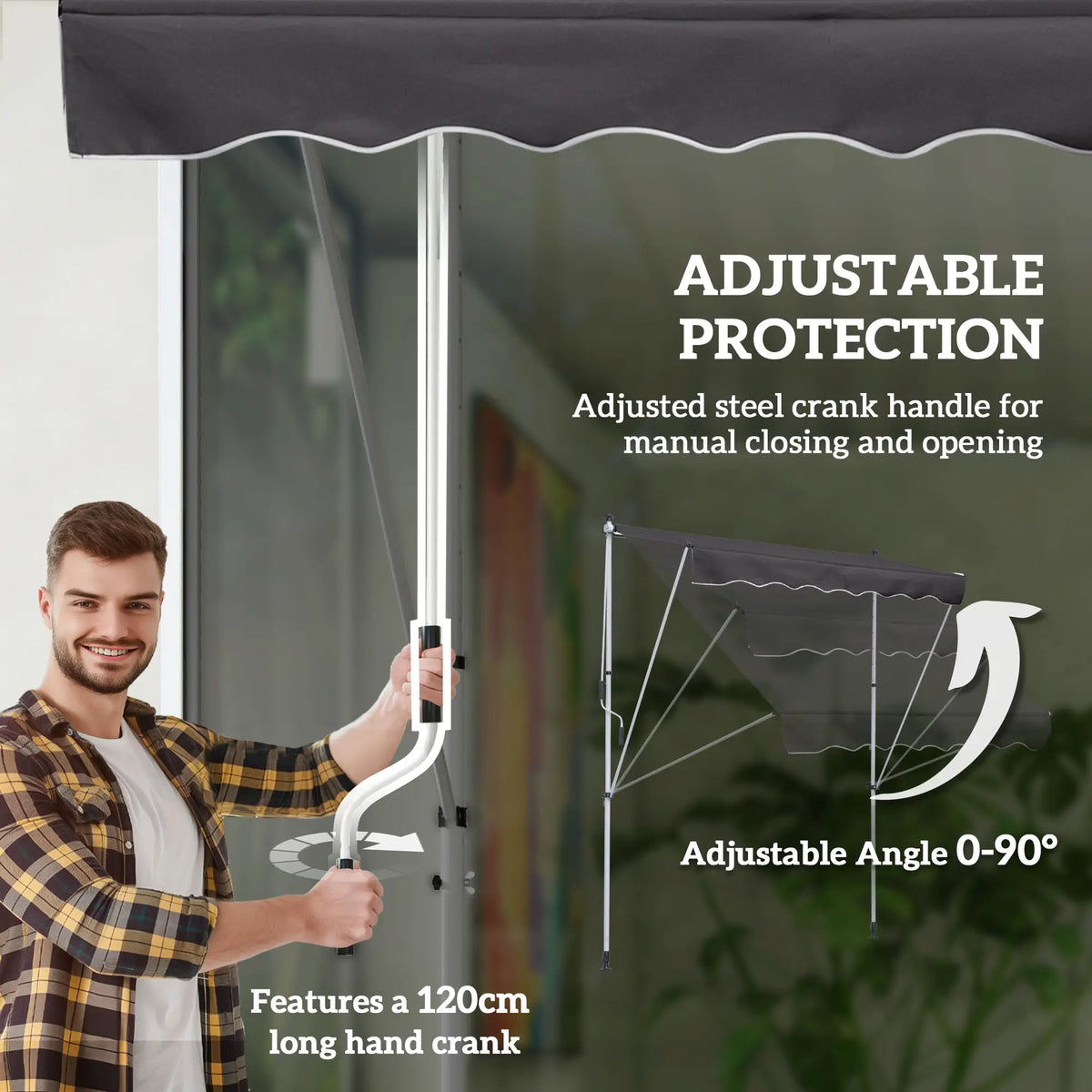 6.6'x5' Store de Patio Rétractable, Ombrelle, Résistant à l'Eau, Gris