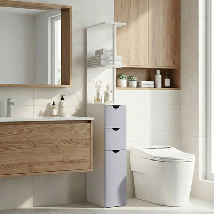 Tall Narrow Bathroom Storage Cabinet with Drawers, Open Shelves, White Grey Bathroom Cabinets at Gallery Canada