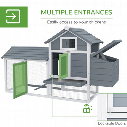 60" Large Chicken Coop, Wooden Hen House, 2 Doors, Nesting Box, Removable Tray, White Chicken Coops at Gallery Canada