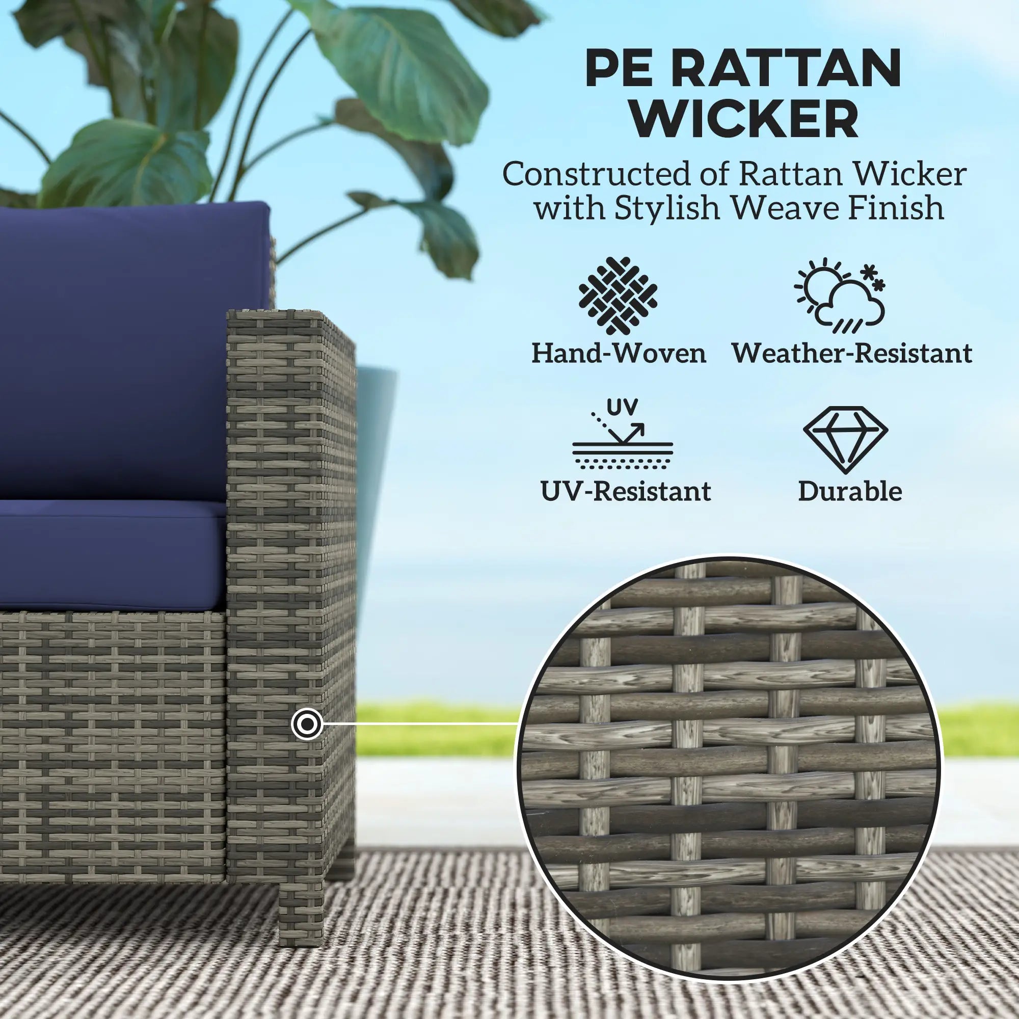 Wicker Outdoor Sofa, All Weather Patio Loveseat With Cushions, Dark Blue Patio Furniture Sets at Gallery Canada