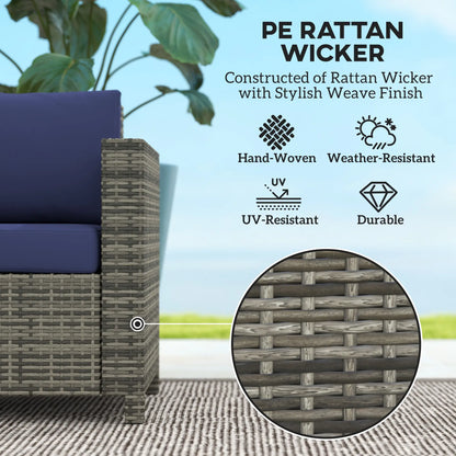 Wicker Outdoor Sofa, All Weather Patio Loveseat With Cushions, Dark Blue Patio Furniture Sets at Gallery Canada