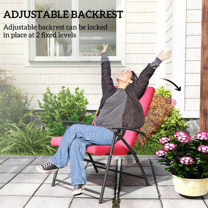 Foldable Lounge Chair, Fabric Recliner, Outdoor Lounger with Armrest, Metal Frame, Red Patio Chairs at Gallery Canada