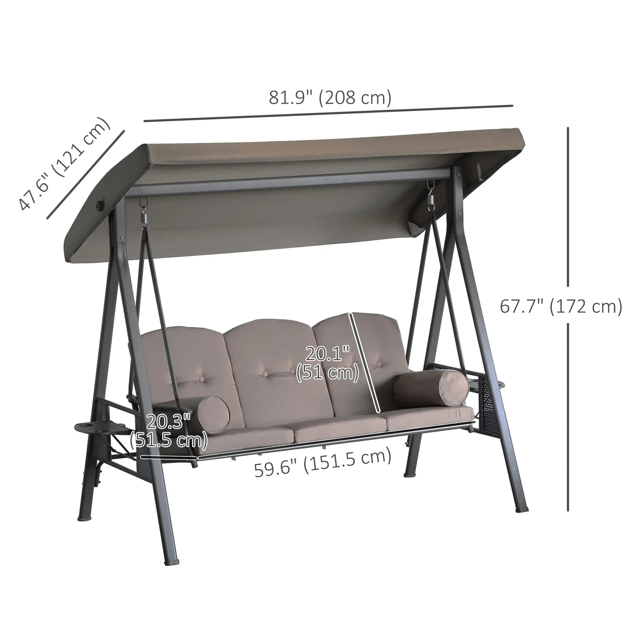 3 Seater Porch Swing, Heavy Duty, Outdoor Lounge Hammock, Brown Patio Swings with Stand at Gallery Canada