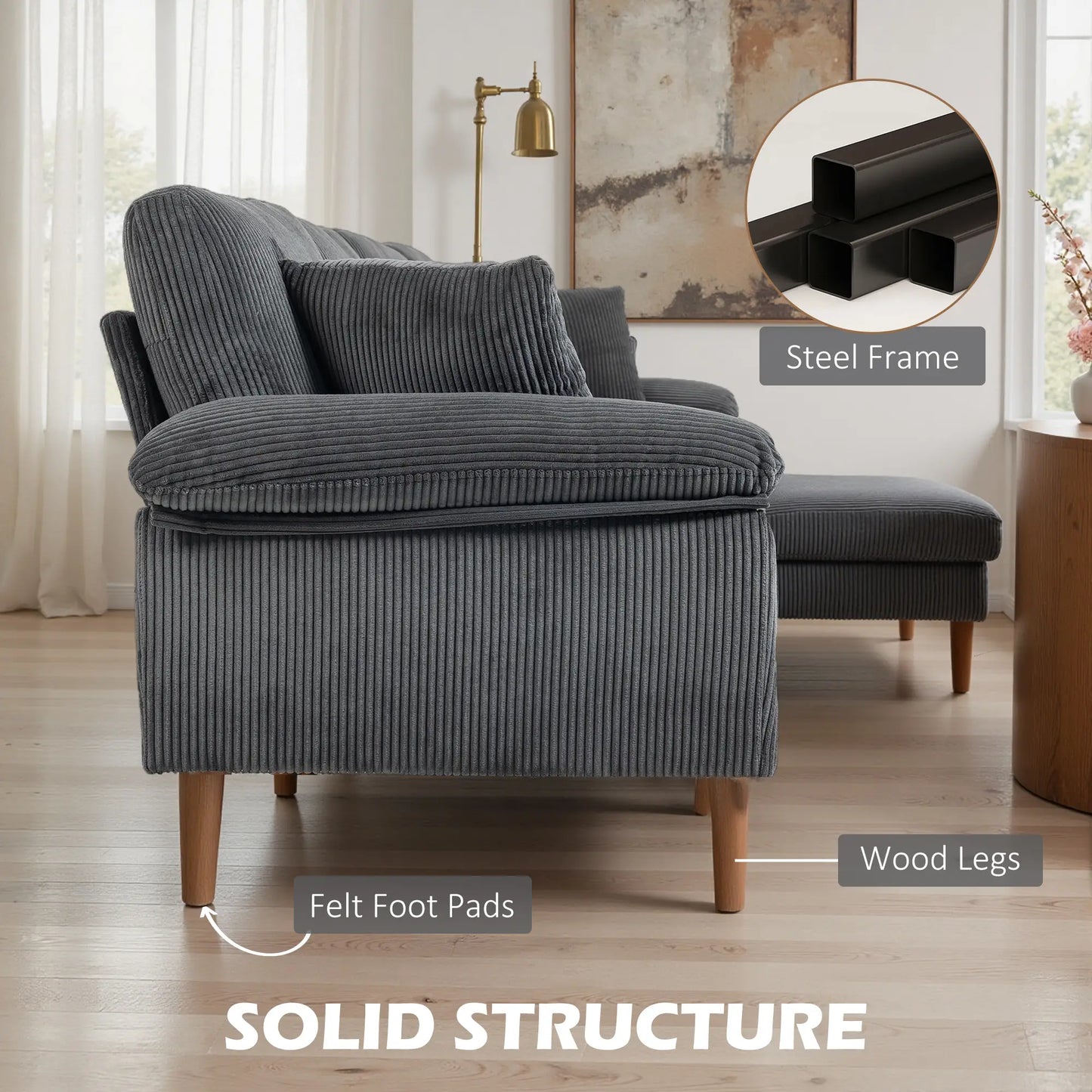 L-Shape Sofa, Modern Sectional Couch with Chaise, Dark Grey 3-Seater Sofas at Gallery Canada