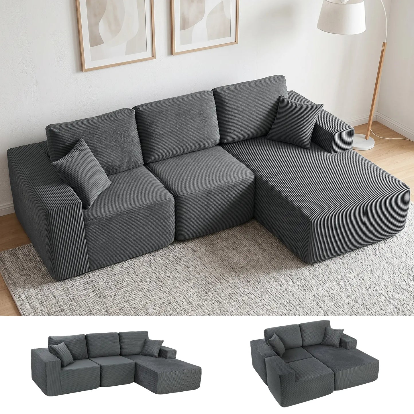 Modular Sectional Sofa Bed, L Shaped Couch, Dark Grey 3-Seater Sofas at Gallery Canada