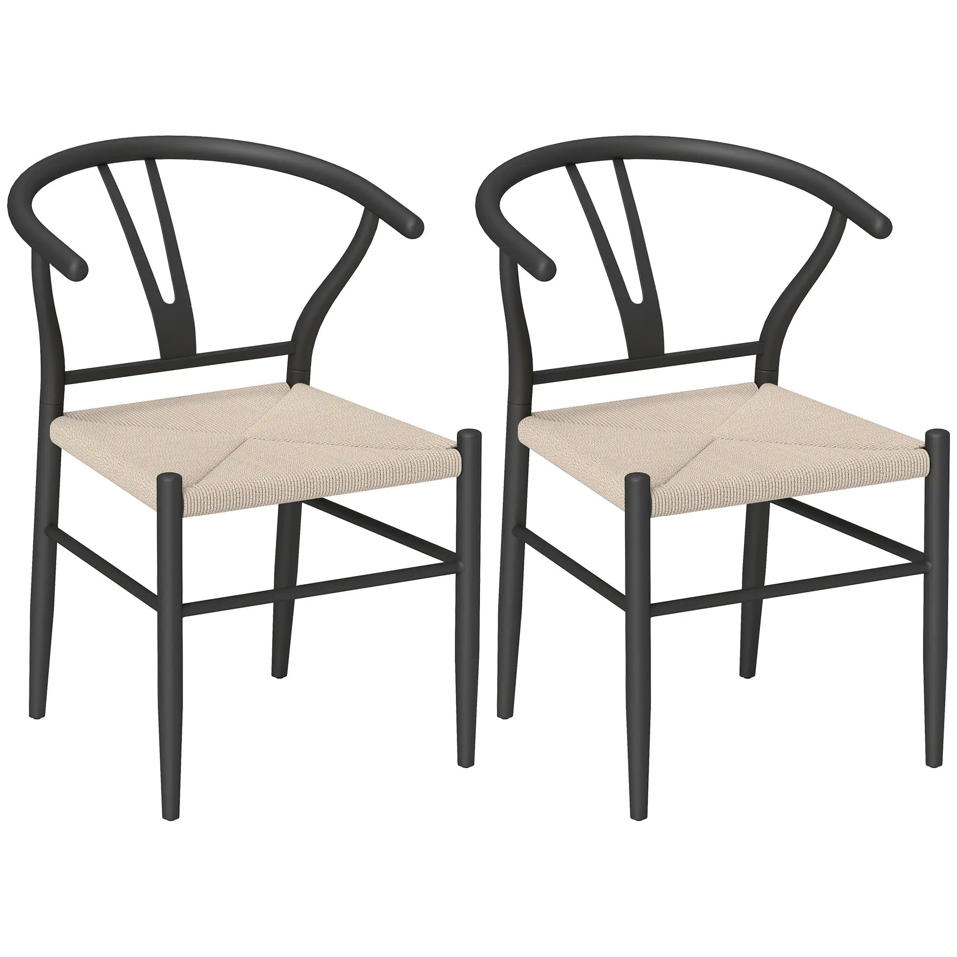 Set of 2 Weave Dining Chairs, Mid-Century Modern, Y-Shaped Backrest, Hemp Seat, Black Dining Chairs at Gallery Canada