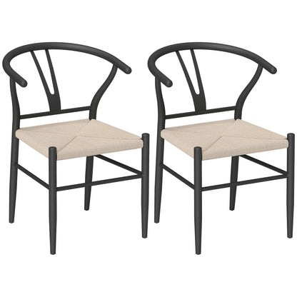 Set of 2 Weave Dining Chairs, Mid-Century Modern, Y-Shaped Backrest, Hemp Seat, Black Dining Chairs at Gallery Canada