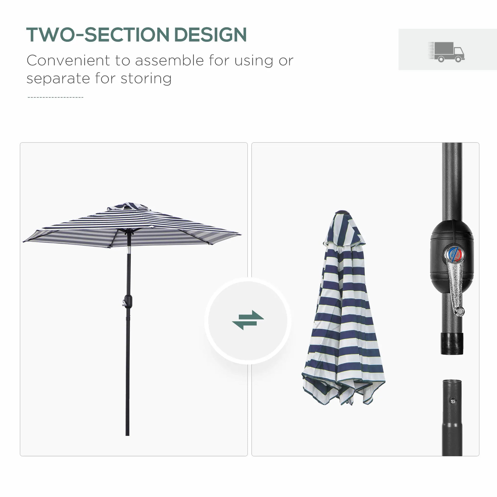 Outdoor Patio Sun Umbrella, 6 Ribs, Stripes, Blue Patio Umbrellas at Gallery Canada