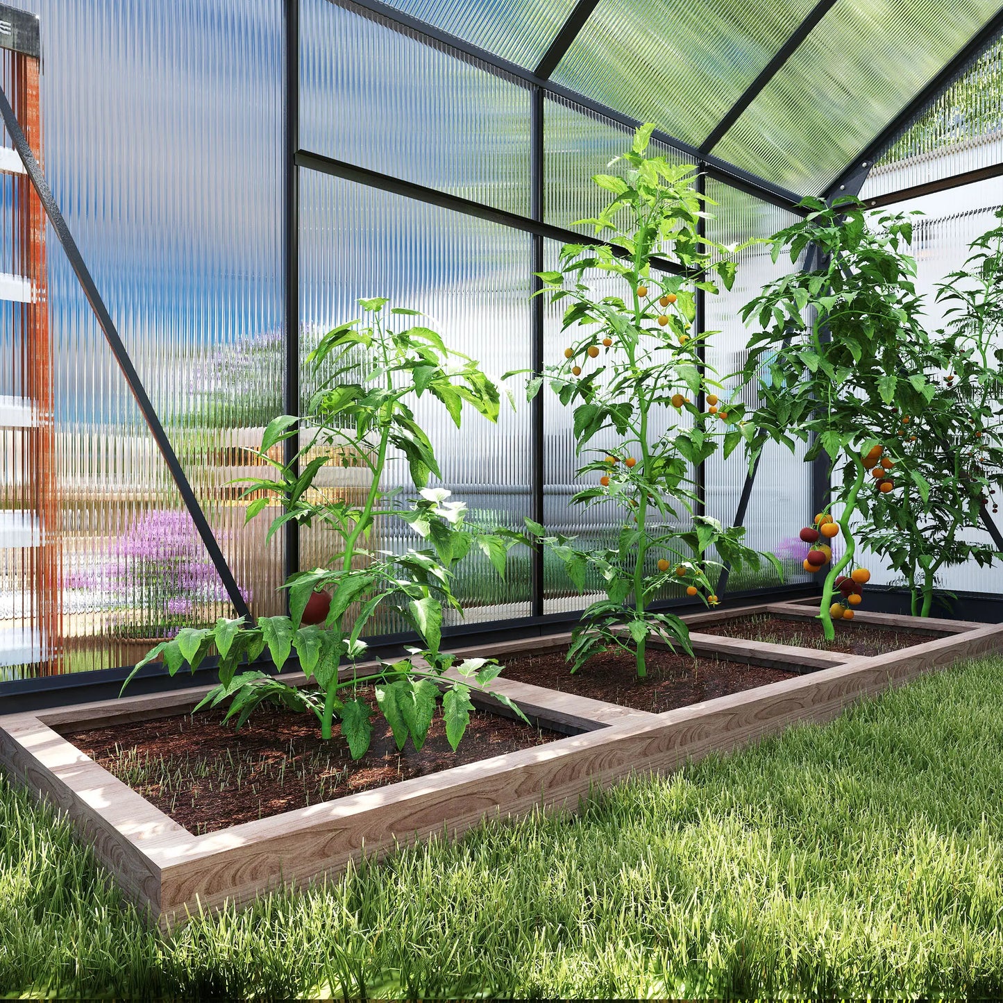 Greenhouse Garden, Outdoor Kit, PC Board Sliding Door, 6.2' x 8.3' x 6.6', Grey Walk In Greenhouses at Gallery Canada