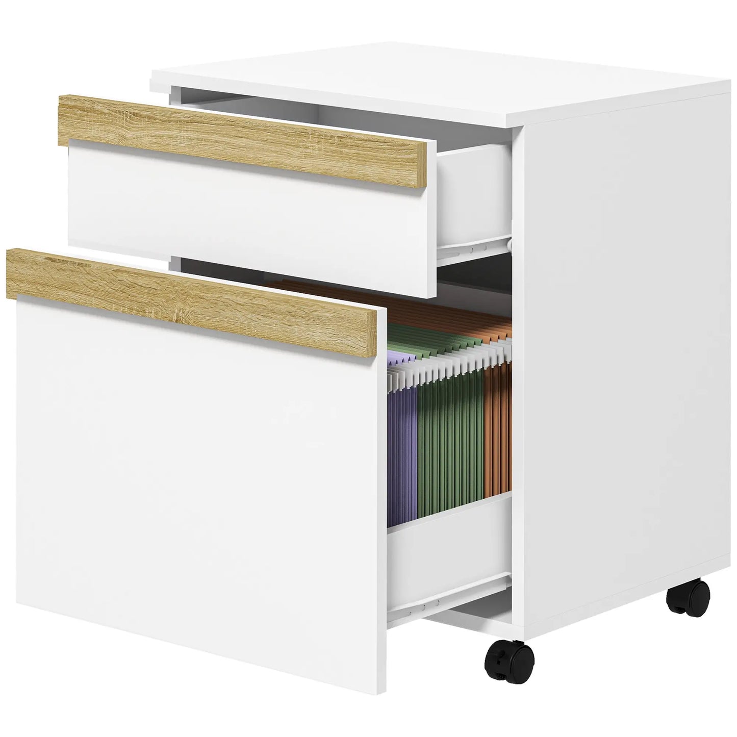Mobile 2-Drawer Filing Cabinet, 5-Wheel Office Storage, Wood Grain, White Office Cabinets & Cupboards White Wood Grain at Gallery Canada