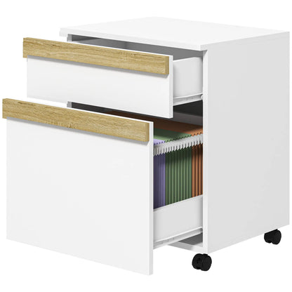 Mobile 2-Drawer Filing Cabinet, 5-Wheel Office Storage, Wood Grain, White Office Cabinets & Cupboards White Wood Grain at Gallery Canada