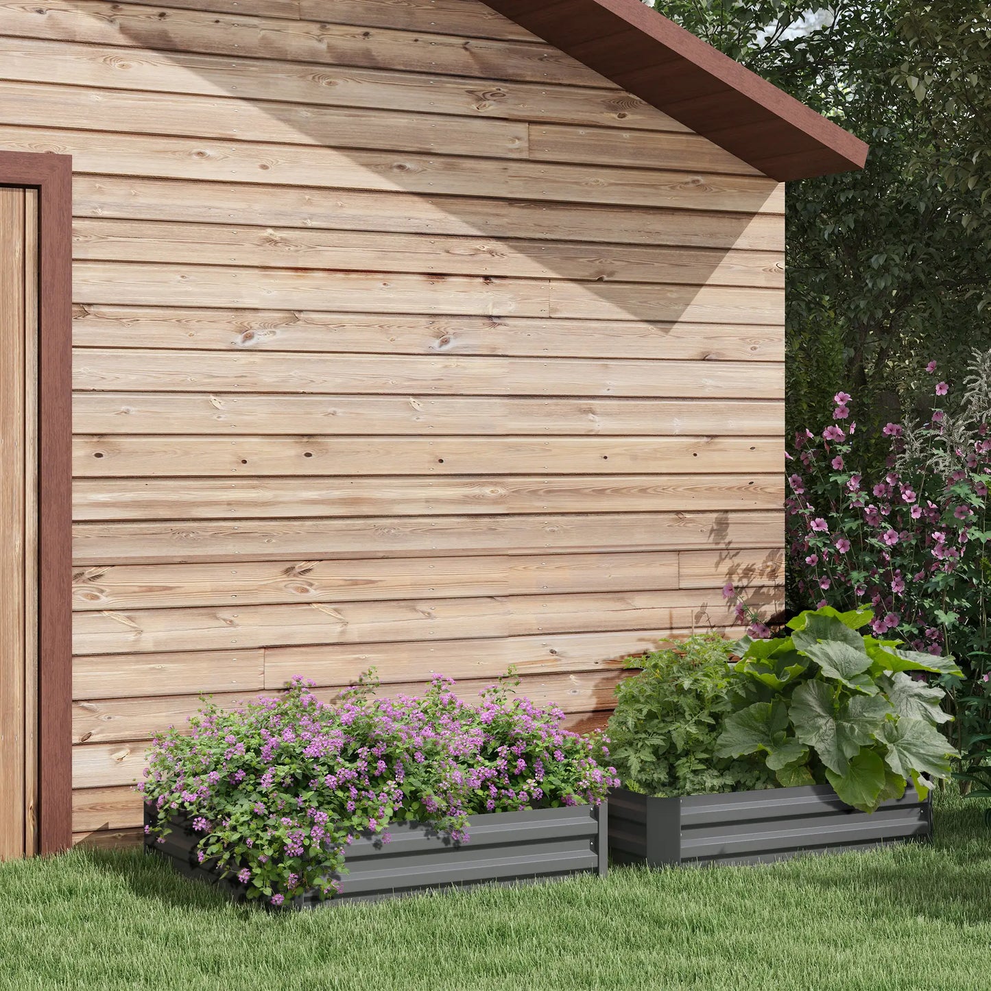 Raised Garden Bed Set, Steel Elevated Planter Box, 39"x39"x12", Dark Grey Galvanized Planter Boxes at Gallery Canada