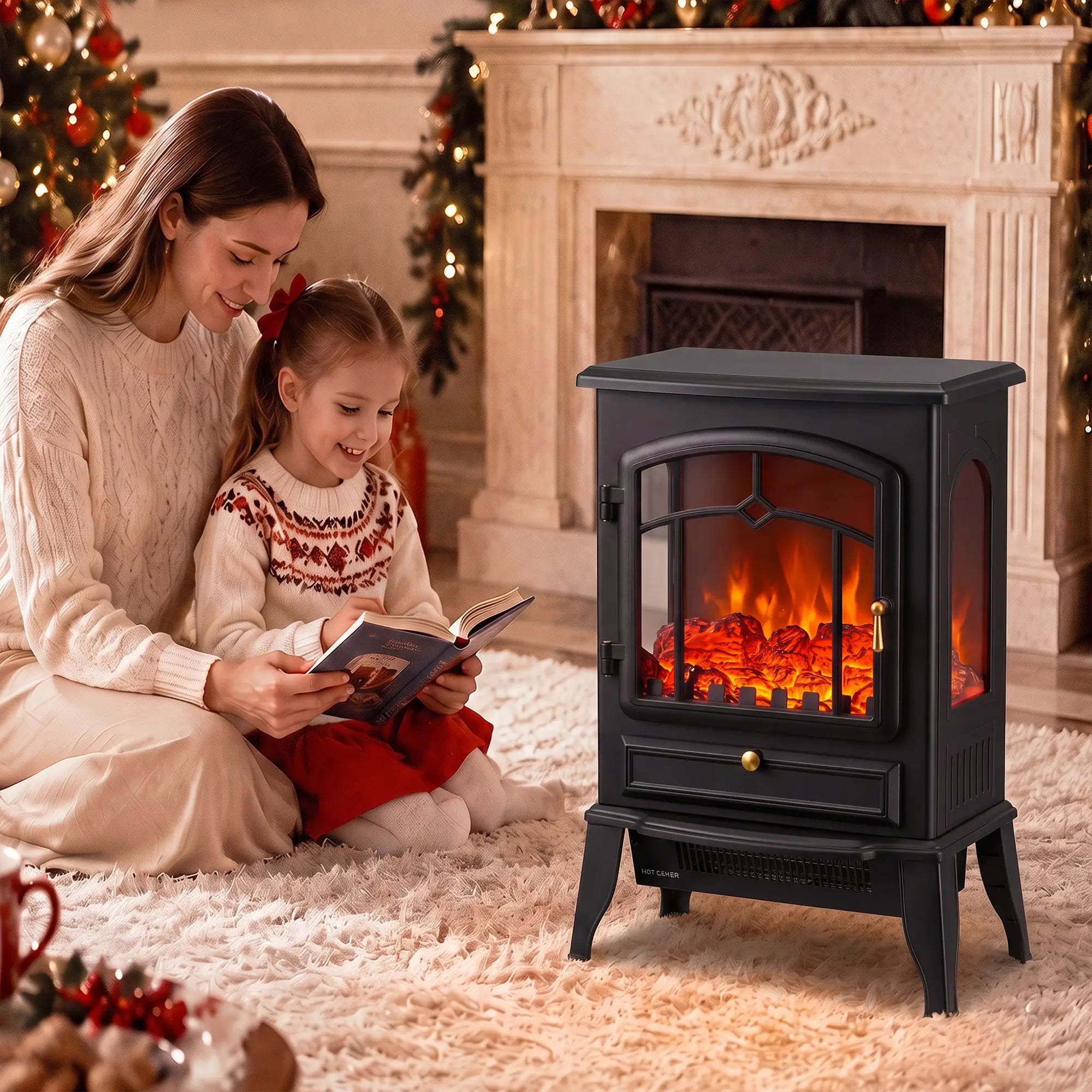 Electric Fireplace Stove, 725W/1450W Infrared 3-Sided Heater, Black Electric Fireplaces at Gallery Canada