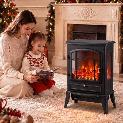 Electric Fireplace Stove, 725W/1450W Infrared 3-Sided Heater, Black Electric Fireplaces at Gallery Canada