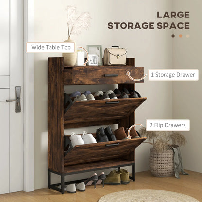 Slim Shoe Storage, 2 Flip Drawers, Adjustable Shelves, 12 Pair, Rustic Brown Shoe Storage Cabinets & Racks at Gallery Canada