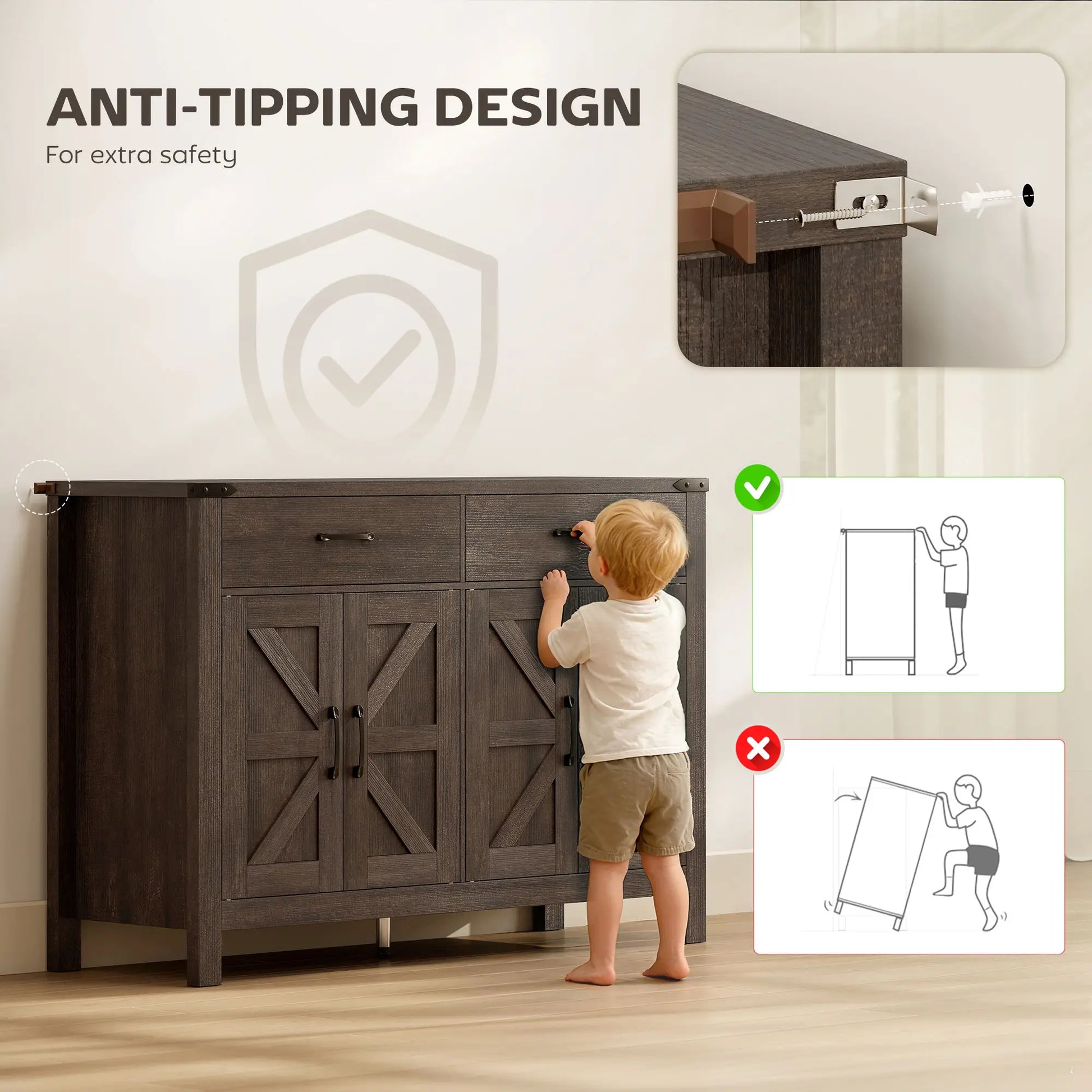 Sideboard Buffet Cabinet, Farmhouse Kitchen Storage, 2 Drawers and Shelves Storage Cabinets at Gallery Canada