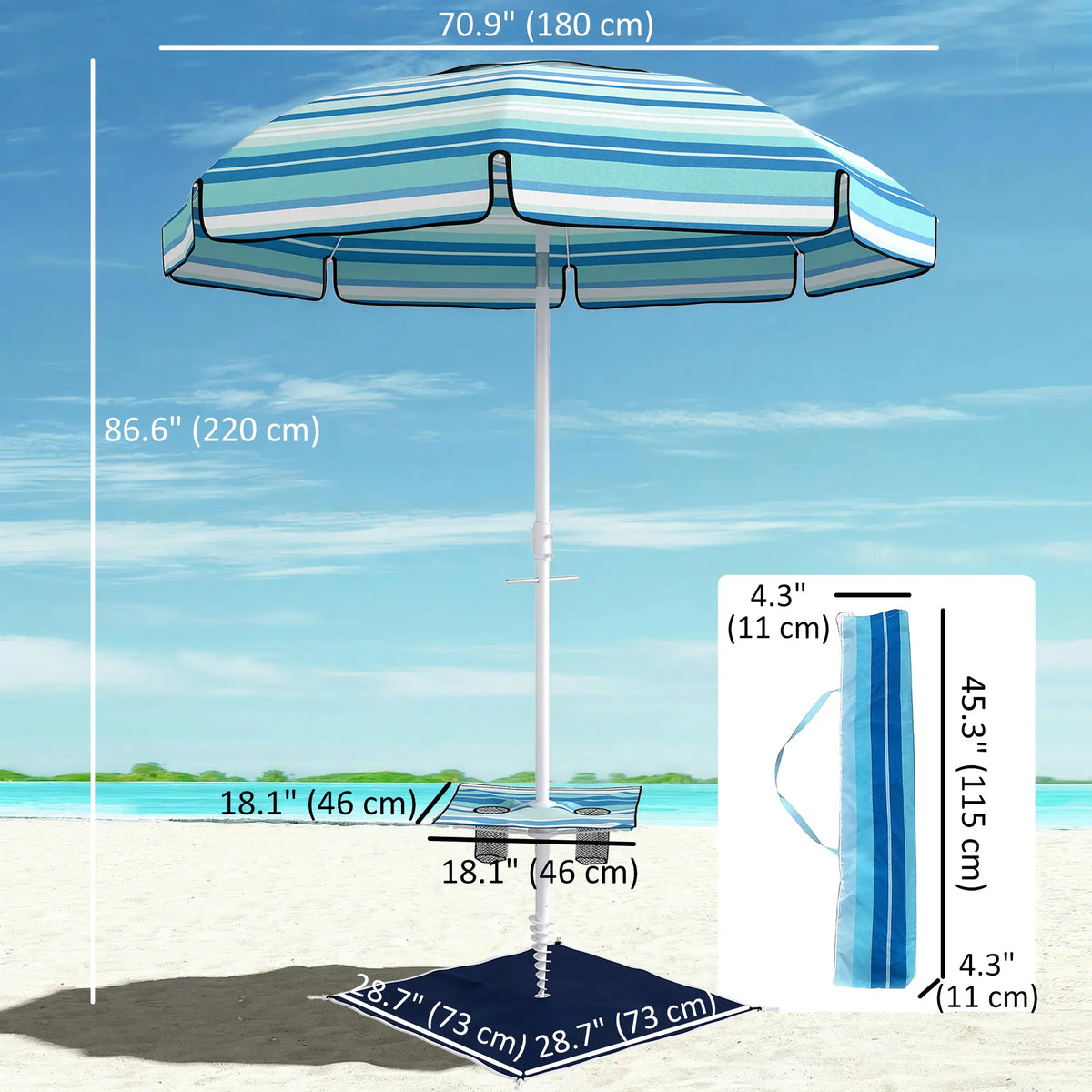 6 ft Portable Beach Umbrella With Foldable Table, Tilting Sun Shade, Dark Blue Beach Umbrellas at Gallery Canada