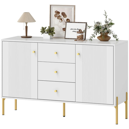 Buffet Cabinet, Modern Sideboard with 3 Drawers and 2 Shelves, White Storage Cabinets White, Gold at Gallery Canada