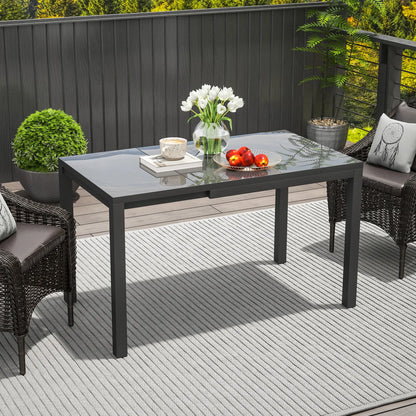 Adjustable Outdoor Dining Table, 33.5"-49.2", Tempered Glass Top, Metal Frame, Dark Grey Patio Dining Tables at Gallery Canada