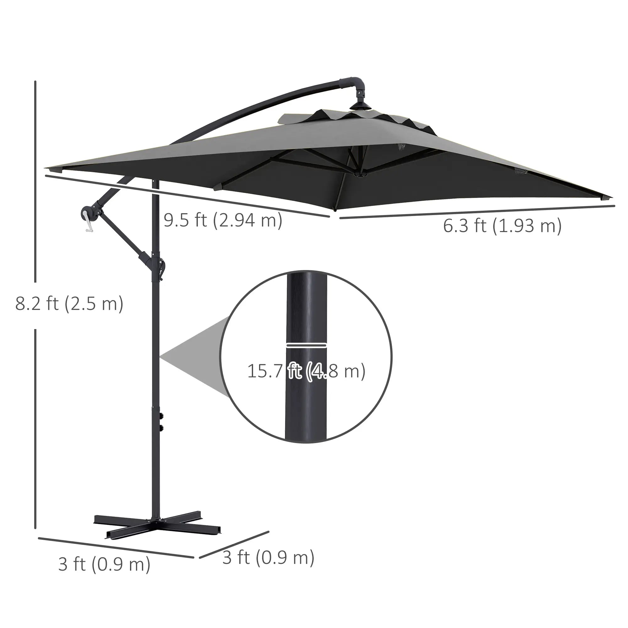 3m Patio Offset Umbrella, With Cross Base, Dark Grey Offset Cantilever Umbrellas at Gallery Canada