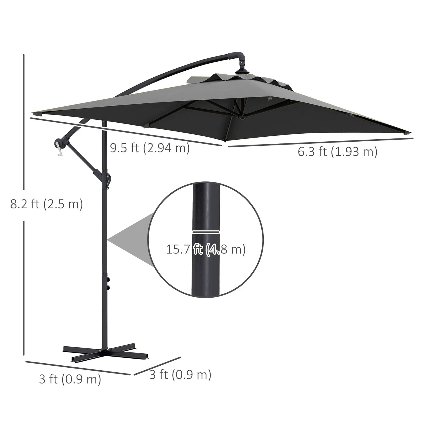3m Patio Offset Umbrella, With Cross Base, Dark Grey Offset Cantilever Umbrellas at Gallery Canada