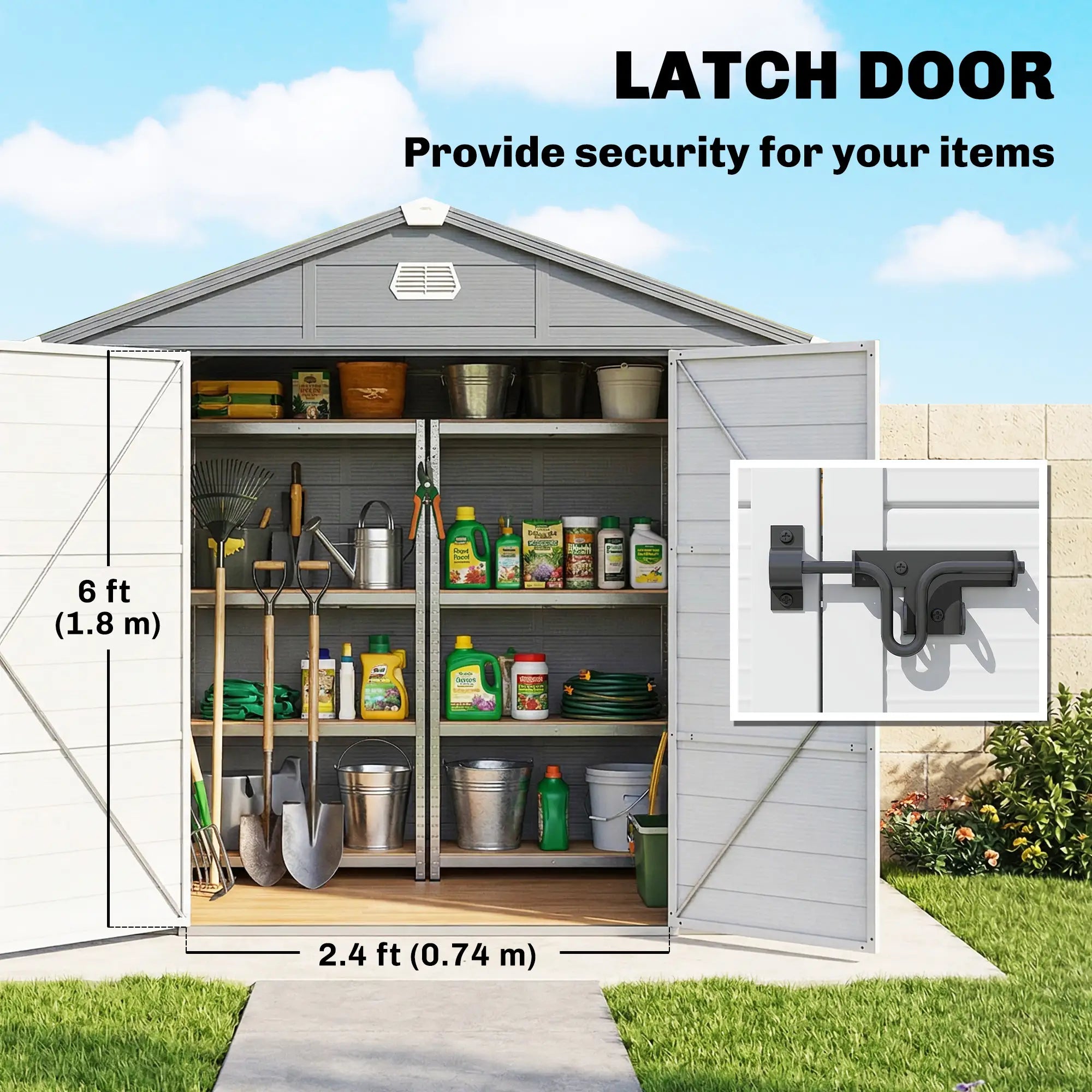 8' x 6' Plastic Garden Storage Shed, Latch Door, Vents, Dark Grey Sheds at Gallery Canada