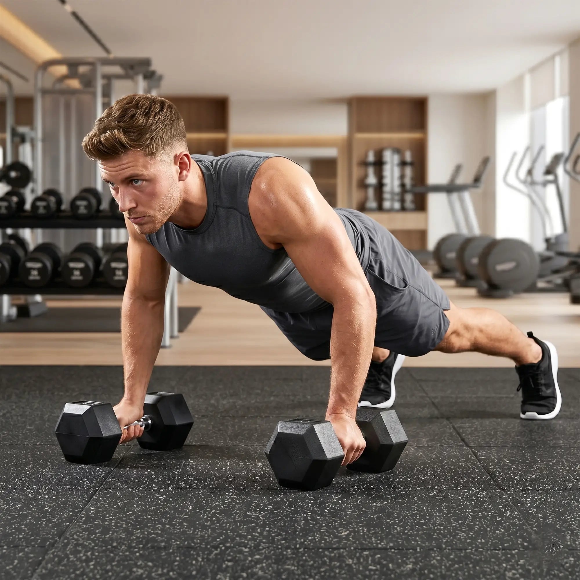 Rubber Dumbbells Weight Set, 30lbs, 2 x 15lbs, Black Dumbbells & Barbells at Gallery Canada