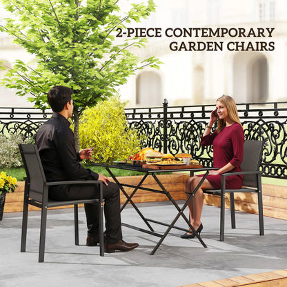 Stackable Outdoor Garden Chairs, Set of 2, Dark Grey Patio Chairs at Gallery Canada
